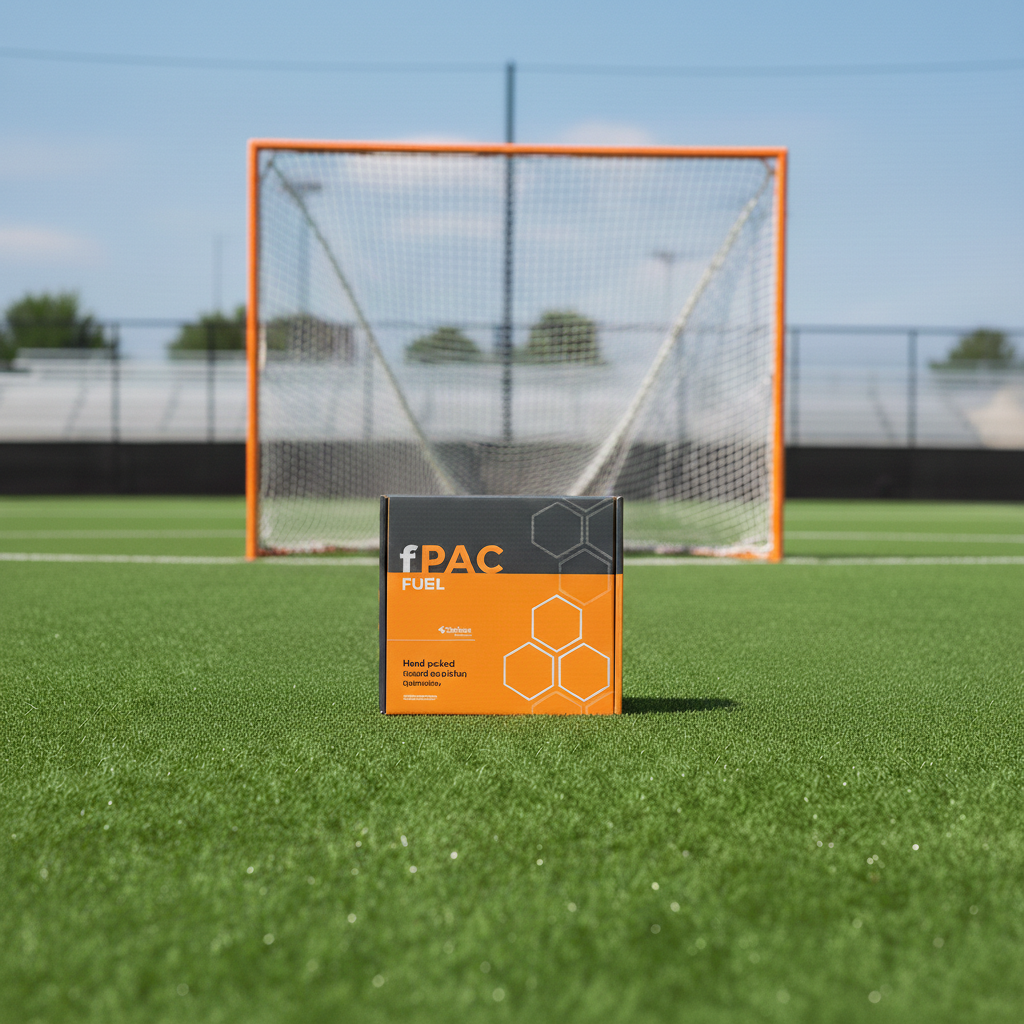 fPAC Fuel package on a sports field with a goal in the background