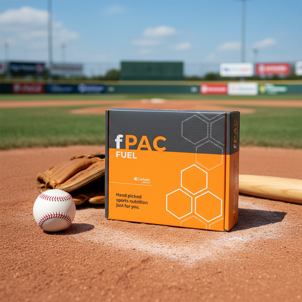 fPAC Fuel box on a baseball field with a baseball and glove