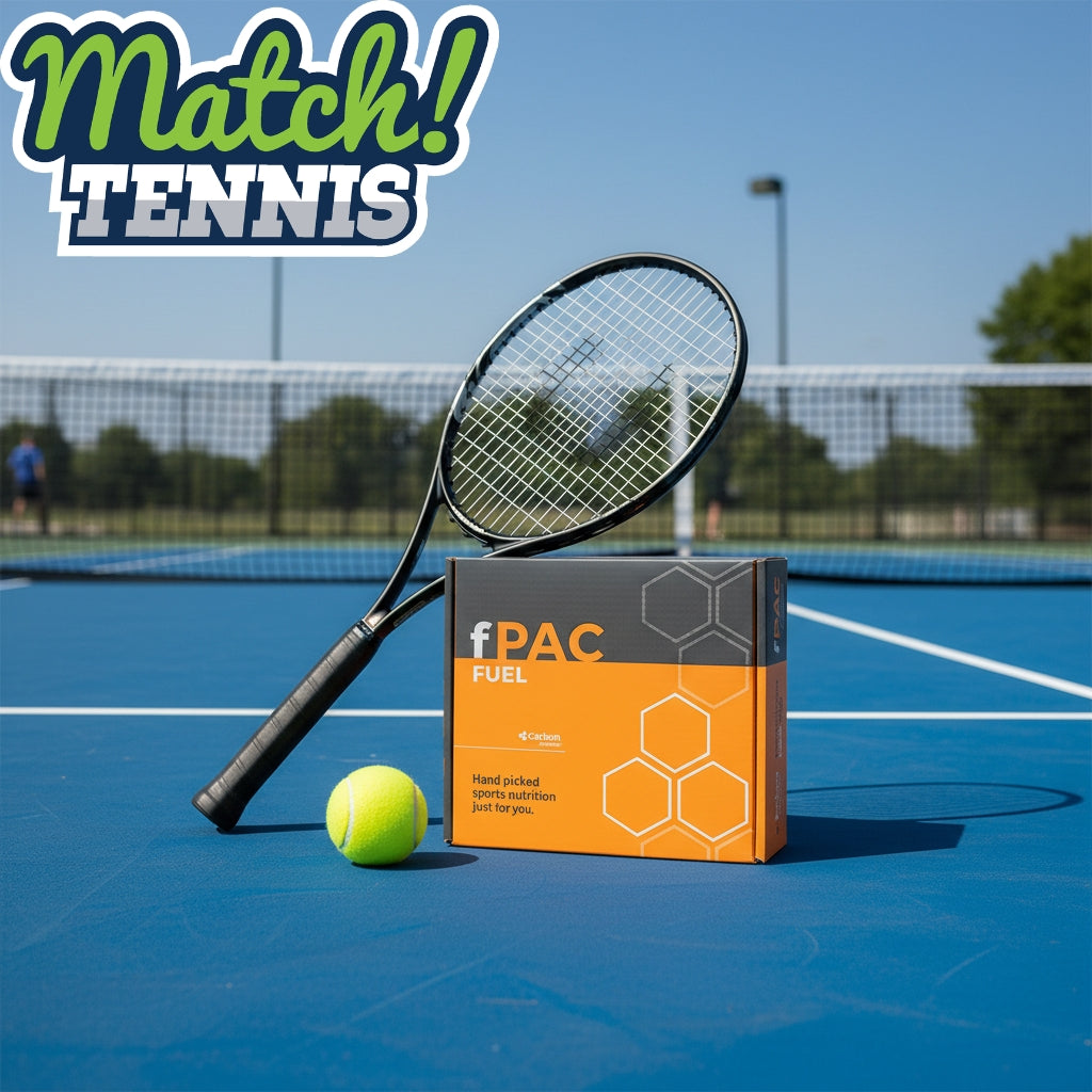 Tennis racket on court with tennis fPAC from Carbon Athletics 