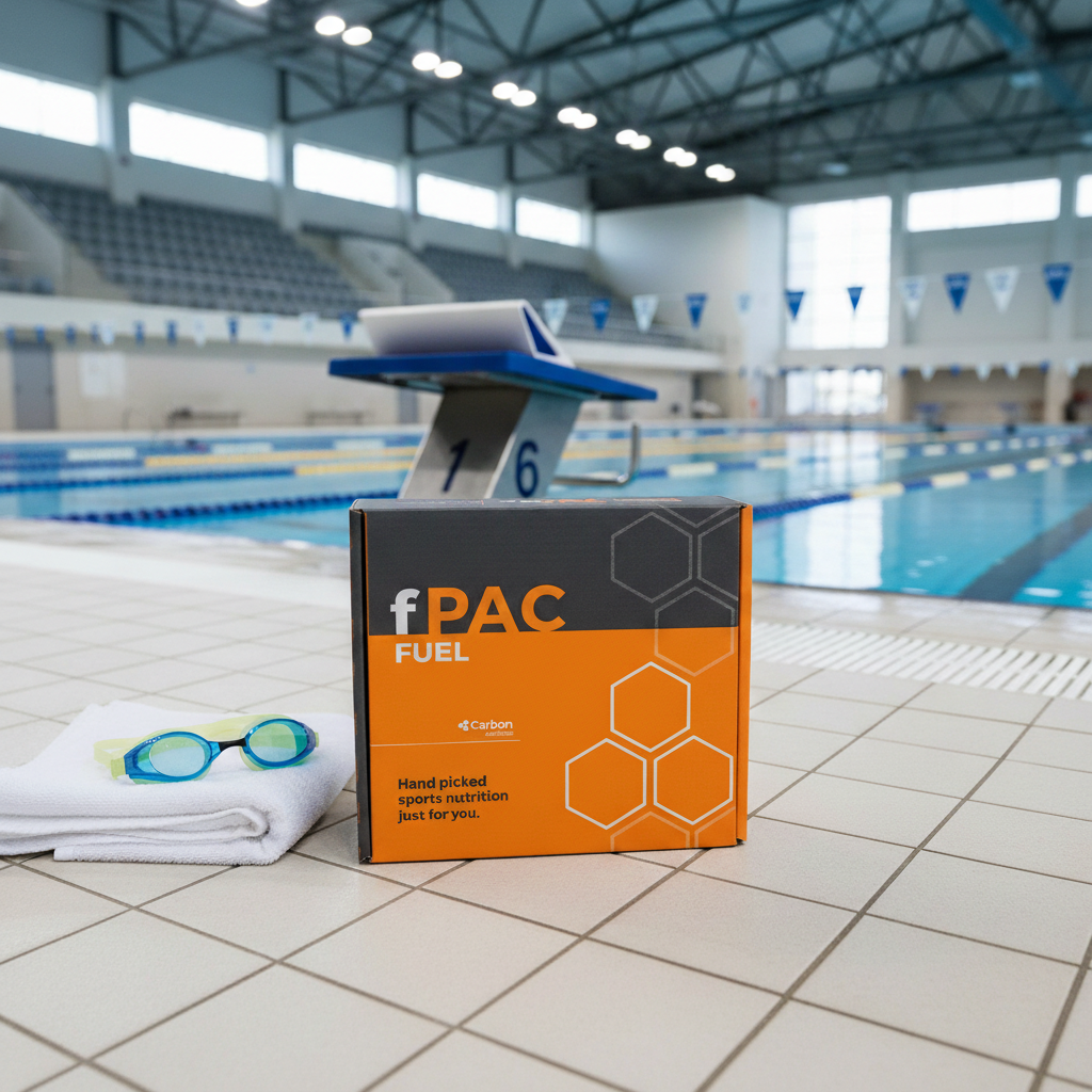 fPAC Fuel box on a pool deck with swim goggles and towel