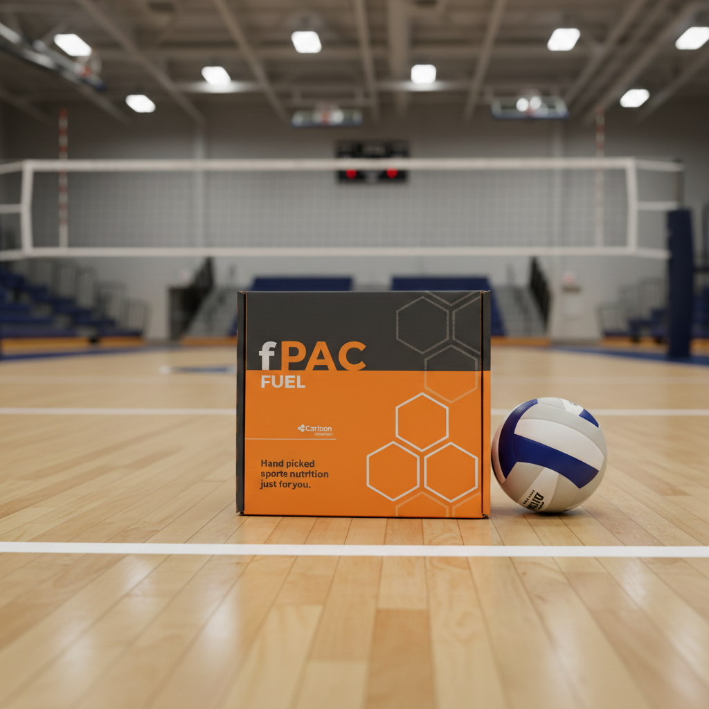 fPAC Fuel box on a volleyball court with a volleyball next to it